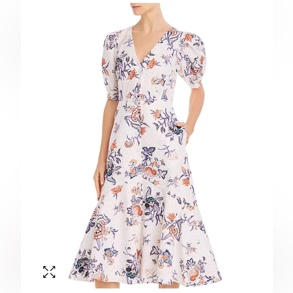 Rebecca Taylor Floral Toile Puff-Sleeve Midi Dress size 6